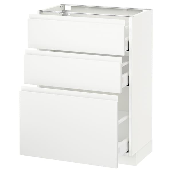 METOD / MAXIMERA - Base cabinet with 3 drawers, white/Voxtorp matt white, 60x37 cm - best price from Maltashopper.com 19130940