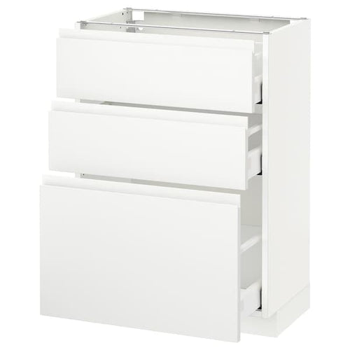 METOD / MAXIMERA - Base cabinet with 3 drawers, white/Voxtorp matt white, 60x37 cm