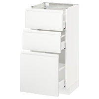METOD / MAXIMERA base cabinet with 3 drawers, white/Voxtorp matt white, 40x37 cm