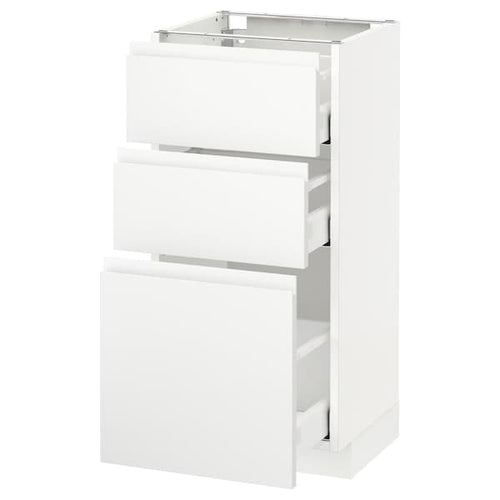 METOD / MAXIMERA - Base cabinet with 3 drawers, white/Voxtorp matt white, 40x37 cm