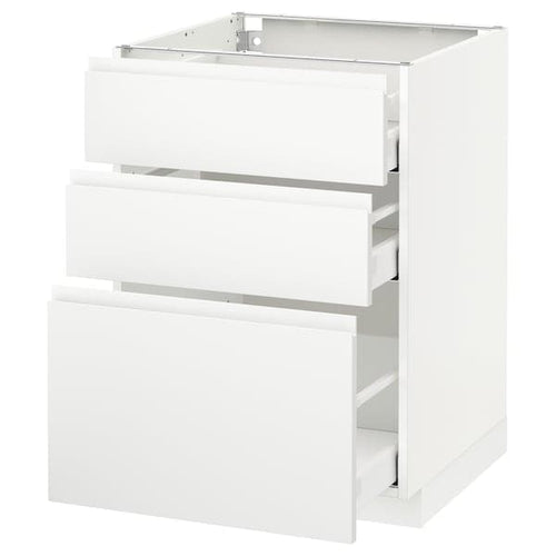 METOD / MAXIMERA - Base cabinet with 3 drawers, white/Voxtorp matt white, 60x60 cm