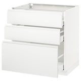 METOD / MAXIMERA base cabinet with 3 drawers, white/Voxtorp matt white, 80x60 cm
