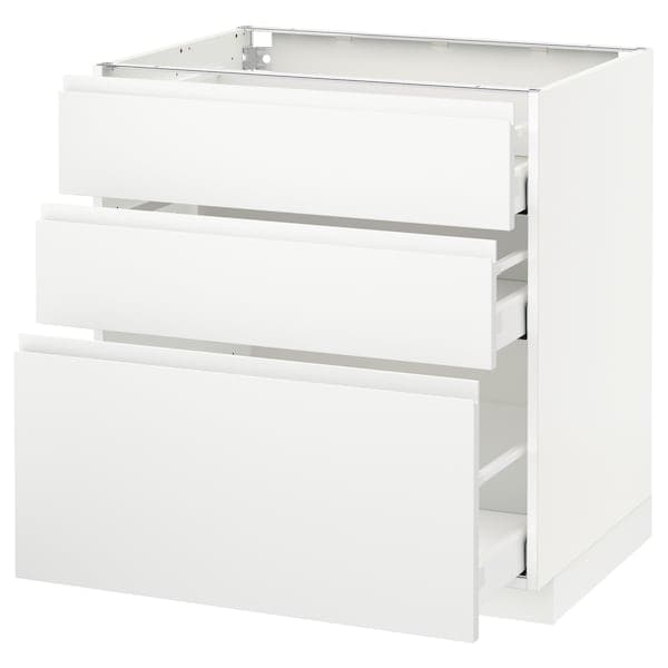 METOD / MAXIMERA - Base cabinet with 3 drawers, white/Voxtorp matt white, 80x60 cm - best price from Maltashopper.com 99130880