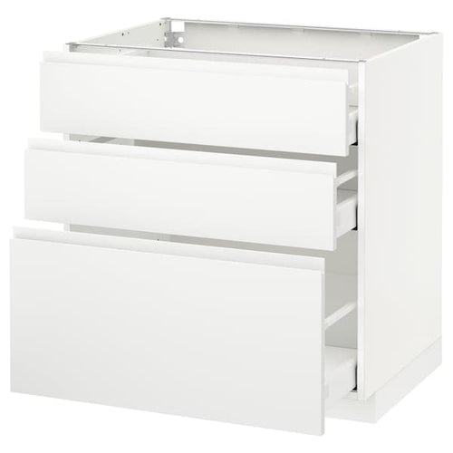 METOD / MAXIMERA - Base cabinet with 3 drawers, white/Voxtorp matt white, 80x60 cm