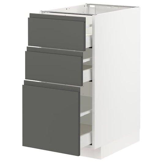 Ikea METOD / MAXIMERA - Base cabinet with 3 drawers, white/Voxtorp dark grey, 40x60 cm