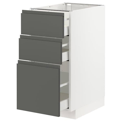 METOD / MAXIMERA - Base cabinet with 3 drawers, white/Voxtorp dark grey, 40x60 cm