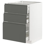 METOD / MAXIMERA base cabinet with 3 drawers, white/Voxtorp dark grey, 60x60 cm