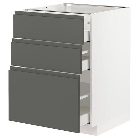 Ikea METOD / MAXIMERA - Base cabinet with 3 drawers, white/Voxtorp dark grey, 60x60 cm