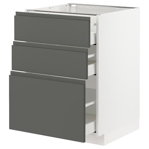 METOD / MAXIMERA - Base cabinet with 3 drawers, white/Voxtorp dark grey, 60x60 cm
