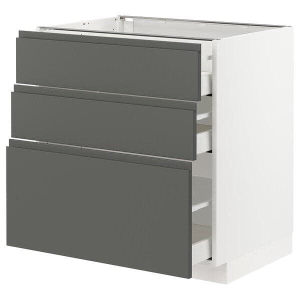 Ikea METOD / MAXIMERA - Base cabinet with 3 drawers, white/Voxtorp dark grey, 80x60 cm