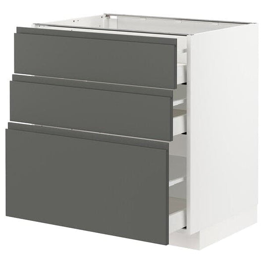 Ikea METOD / MAXIMERA - Base cabinet with 3 drawers, white/Voxtorp dark grey, 80x60 cm