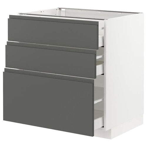 METOD / MAXIMERA - Base cabinet with 3 drawers, white/Voxtorp dark grey, 80x60 cm
