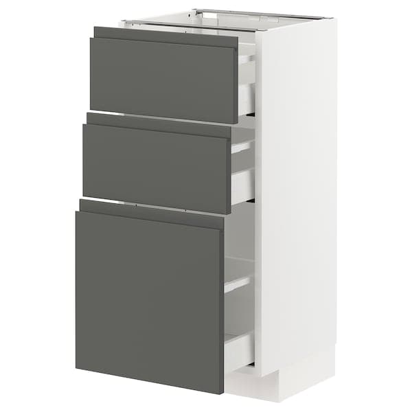 METOD / MAXIMERA - Base cabinet with 3 drawers, white/Voxtorp dark grey, 40x37 cm - best price from Maltashopper.com 09310343