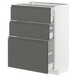 METOD / MAXIMERA base cabinet with 3 drawers, white/Voxtorp dark grey, 60x37 cm