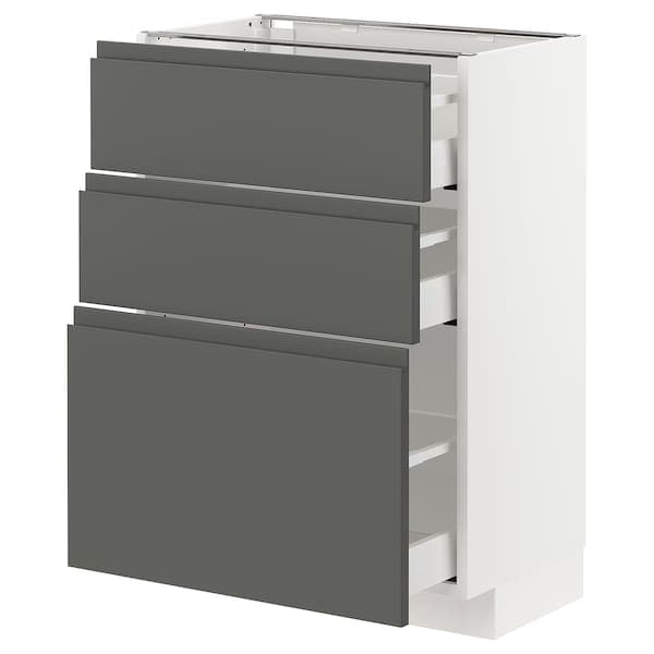 METOD / MAXIMERA - Base cabinet with 3 drawers, white/Voxtorp dark grey, 60x37 cm