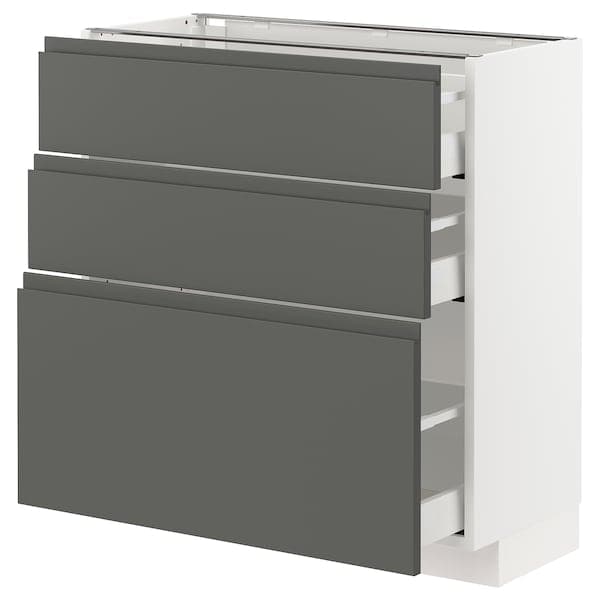Ikea METOD / MAXIMERA - Base cabinet with 3 drawers, white/Voxtorp dark grey, 80x37 cm