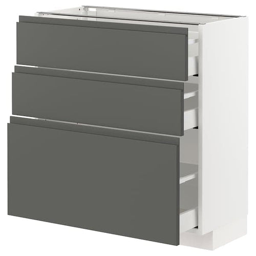 METOD / MAXIMERA - Base cabinet with 3 drawers, white/Voxtorp dark grey, 80x37 cm