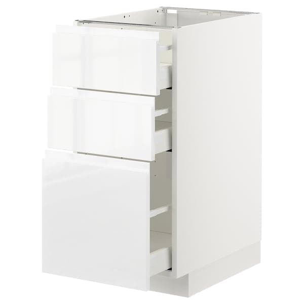 Ikea METOD / MAXIMERA - Base cabinet with 3 drawers, white/Voxtorp high-gloss/white, 40x60 cm
