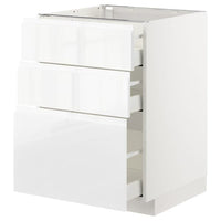 METOD / MAXIMERA - Base cabinet with 3 drawers, white/Voxtorp high-gloss/white, 60x60 cm - best price from Maltashopper.com 99255021