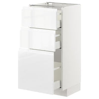 METOD / MAXIMERA - Base cabinet with 3 drawers, white/Voxtorp high-gloss/white, 40x37 cm - best price from Maltashopper.com 99255059