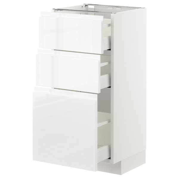 METOD / MAXIMERA - METOD / MAXIMERA Base cabinet with 3 drawers, white/Voxtorp high-gloss/white, 40x37 cm