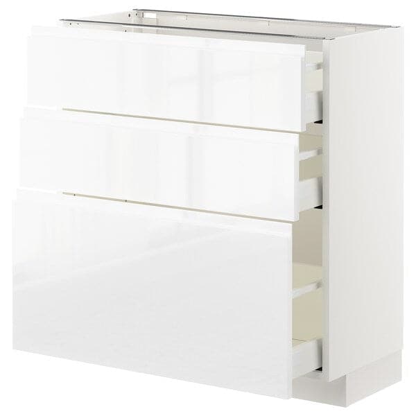 Ikea METOD / MAXIMERA - Base cabinet with 3 drawers, white/Voxtorp high-gloss/white, 80x37 cm