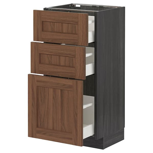METOD / MAXIMERA - Base cabinet with 3 drawers, black Enköping/brown walnut effect, 40x37 cm