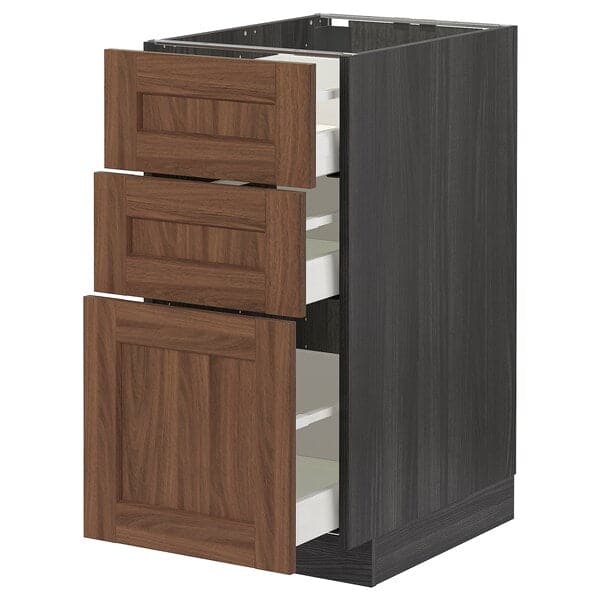 METOD / MAXIMERA - Base cabinet with 3 drawers, black Enköping/brown walnut effect, 40x60 cm