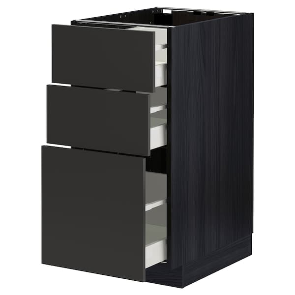 METOD / MAXIMERA - Base cabinet with 3 drawers, black/Nickebo matt anthracite, 40x60 cm - best price from Maltashopper.com 29497603