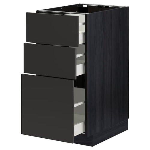 METOD / MAXIMERA - Base cabinet with 3 drawers, black/Nickebo matt anthracite, 40x60 cm