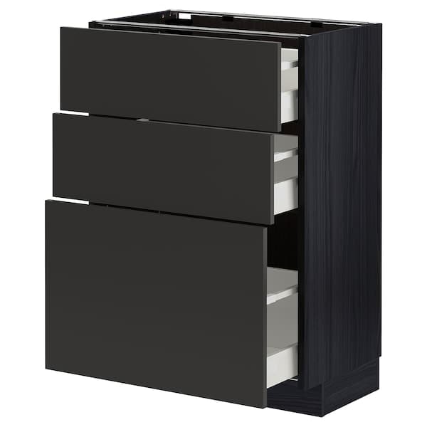 Ikea METOD / MAXIMERA - Base cabinet with 3 drawers, black/Nickebo matt anthracite, 60x37 cm