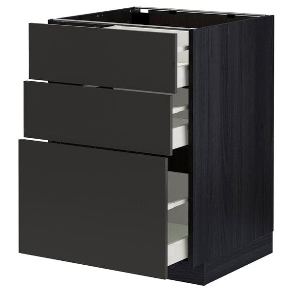 Ikea METOD / MAXIMERA - Base cabinet with 3 drawers, black/Nickebo matt anthracite, 60x60 cm