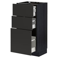 METOD / MAXIMERA - Base cabinet with 3 drawers, black/Nickebo matt anthracite, 40x37 cm - best price from Maltashopper.com 29497877