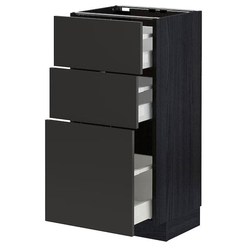 METOD / MAXIMERA - Base cabinet with 3 drawers, black/Nickebo matt anthracite, 40x37 cm