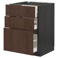 METOD / MAXIMERA - Base cabinet with 3 drawers, black/Sinarp brown, 60x60 cm - best price from Maltashopper.com 49405725