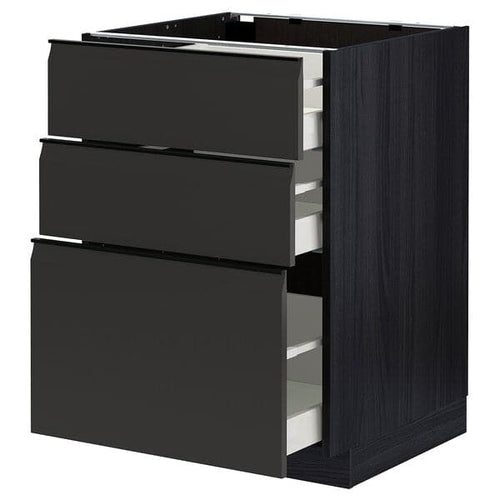 METOD / MAXIMERA - Base cabinet with 3 drawers, black/Upplöv matt anthracite, 60x60 cm