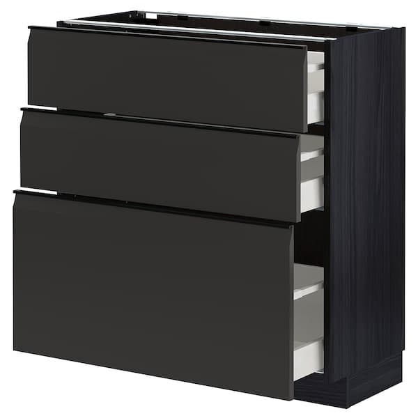 METOD / MAXIMERA - Base cabinet with 3 drawers, black/Upplöv matt anthracite, 80x37 cm - best price from Maltashopper.com 29495581