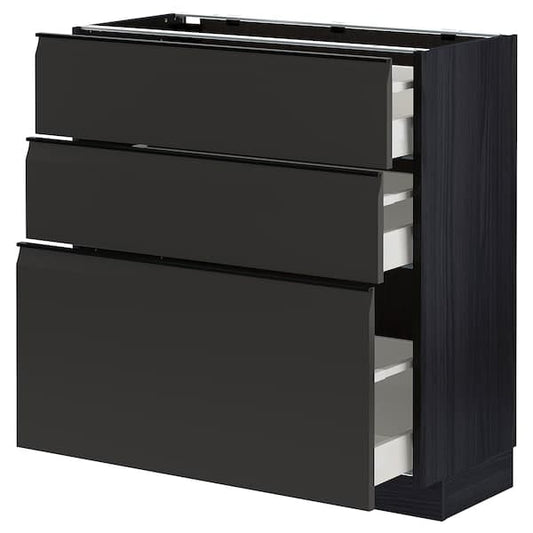 Ikea METOD / MAXIMERA - Base cabinet with 3 drawers, black/Upplöv matt anthracite, 80x37 cm