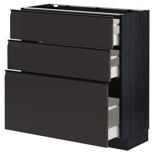 METOD / MAXIMERA - Base cabinet with 3 drawers, black/Upplöv matt anthracite, 80x37 cm