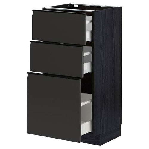 METOD / MAXIMERA - Base cabinet with 3 drawers, black/Upplöv matt anthracite, 40x37 cm