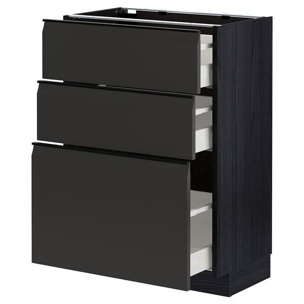 Ikea METOD / MAXIMERA - Base cabinet with 3 drawers, black/Upplöv matt anthracite, 60x37 cm