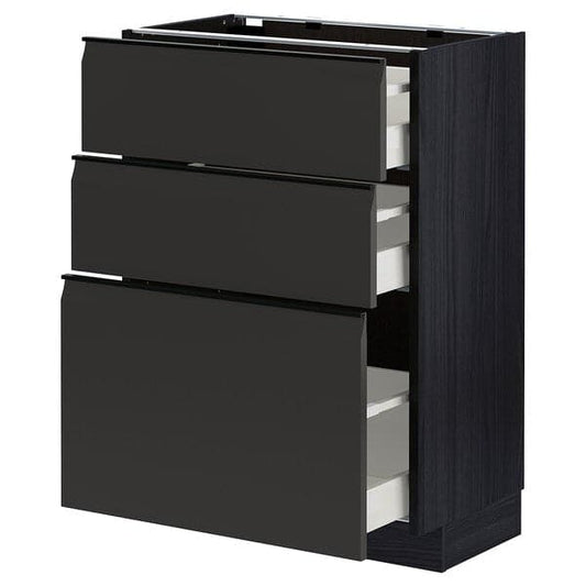 Ikea METOD / MAXIMERA - Base cabinet with 3 drawers, black/Upplöv matt anthracite, 60x37 cm