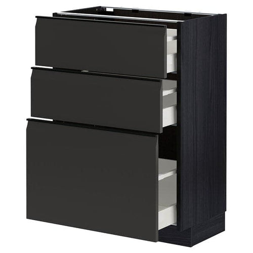 METOD / MAXIMERA - Base cabinet with 3 drawers, black/Upplöv matt anthracite, 60x37 cm