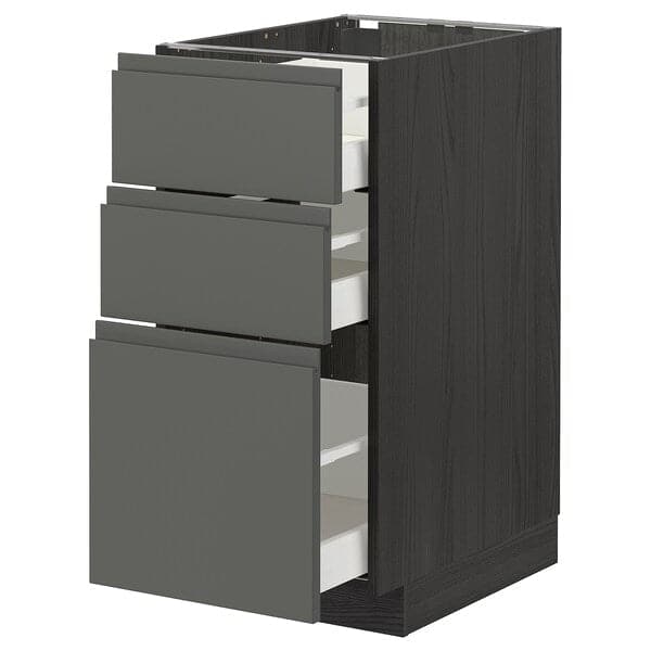 METOD / MAXIMERA - Base cabinet with 3 drawers, black/Voxtorp dark grey, 40x60 cm - best price from Maltashopper.com 79310981