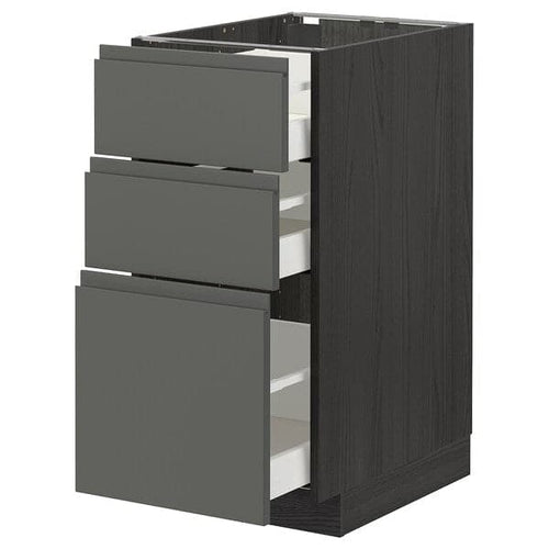 METOD / MAXIMERA - Base cabinet with 3 drawers, black/Voxtorp dark grey, 40x60 cm