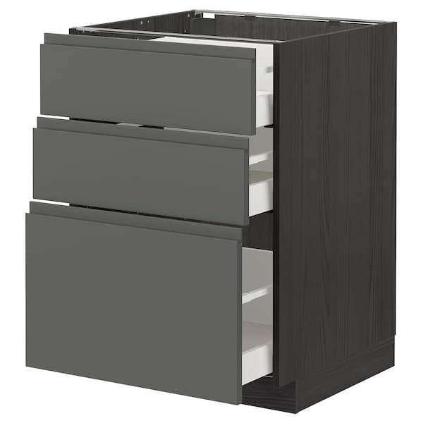 METOD / MAXIMERA - Base cabinet with 3 drawers, black/Voxtorp dark grey, 60x60 cm - best price from Maltashopper.com 89310985
