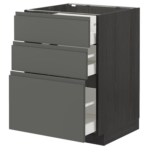 METOD / MAXIMERA - Base cabinet with 3 drawers, black/Voxtorp dark grey, 60x60 cm