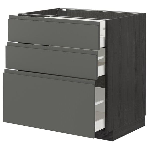 Ikea METOD / MAXIMERA - Base cabinet with 3 drawers, black/Voxtorp dark grey, 80x60 cm