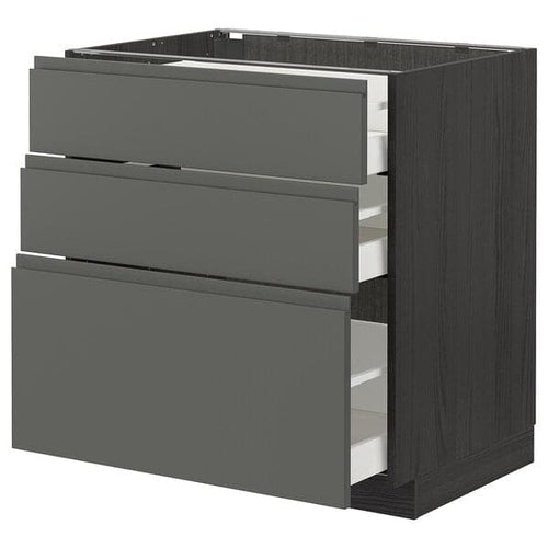 METOD / MAXIMERA - Base cabinet with 3 drawers, black/Voxtorp dark grey, 80x60 cm