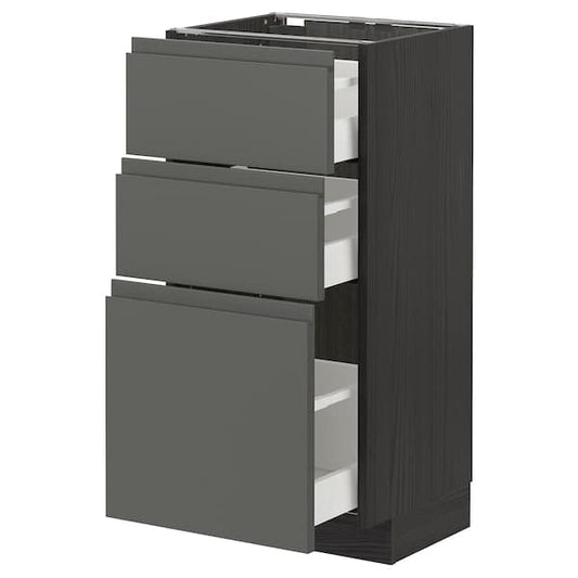 METOD / MAXIMERA - Base cabinet with 3 drawers, black/Voxtorp dark grey, 40x37 cm - best price from Maltashopper.com 99311084